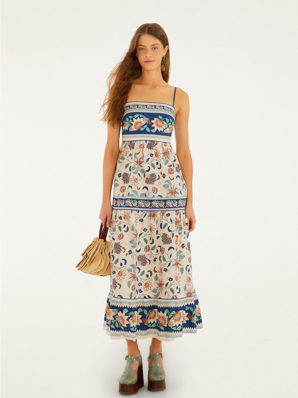 Farm Rio Soft Pink Floral Delhi Tapestry Midi Dress